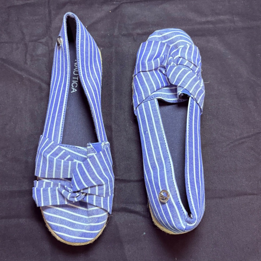 Nautica Idelle Womens Blue White Striped Knotted Bow Espadrille Flats Size 8.5